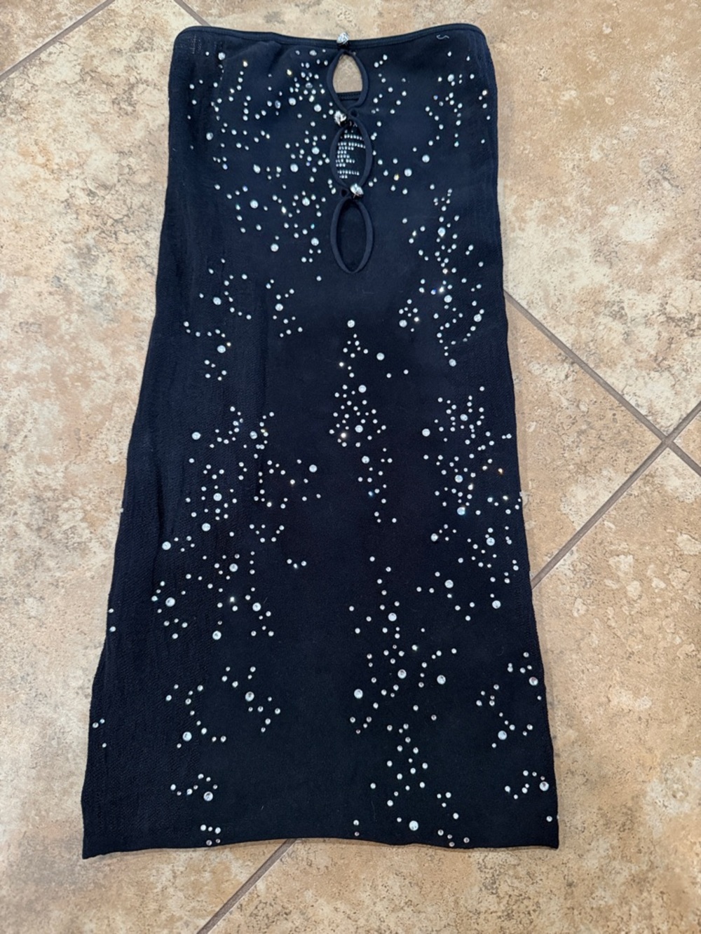 White Fox Boutique Black Embellished Midi Skirt with Keyhole Rings